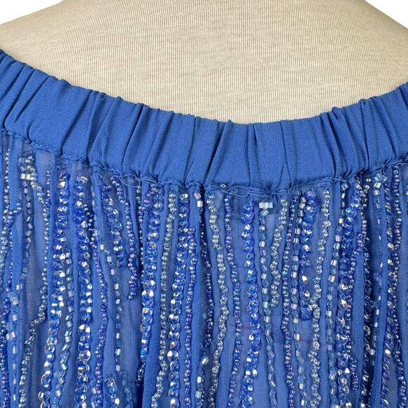 Parker NWT Royal Blue Beaded Embellished Off the Shoulder Sheer Top - Picture 13 of 16